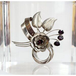 Harry IskinRhinestone Art Nouveau Floral Bouquet Vintage Sterling Silver Brooch